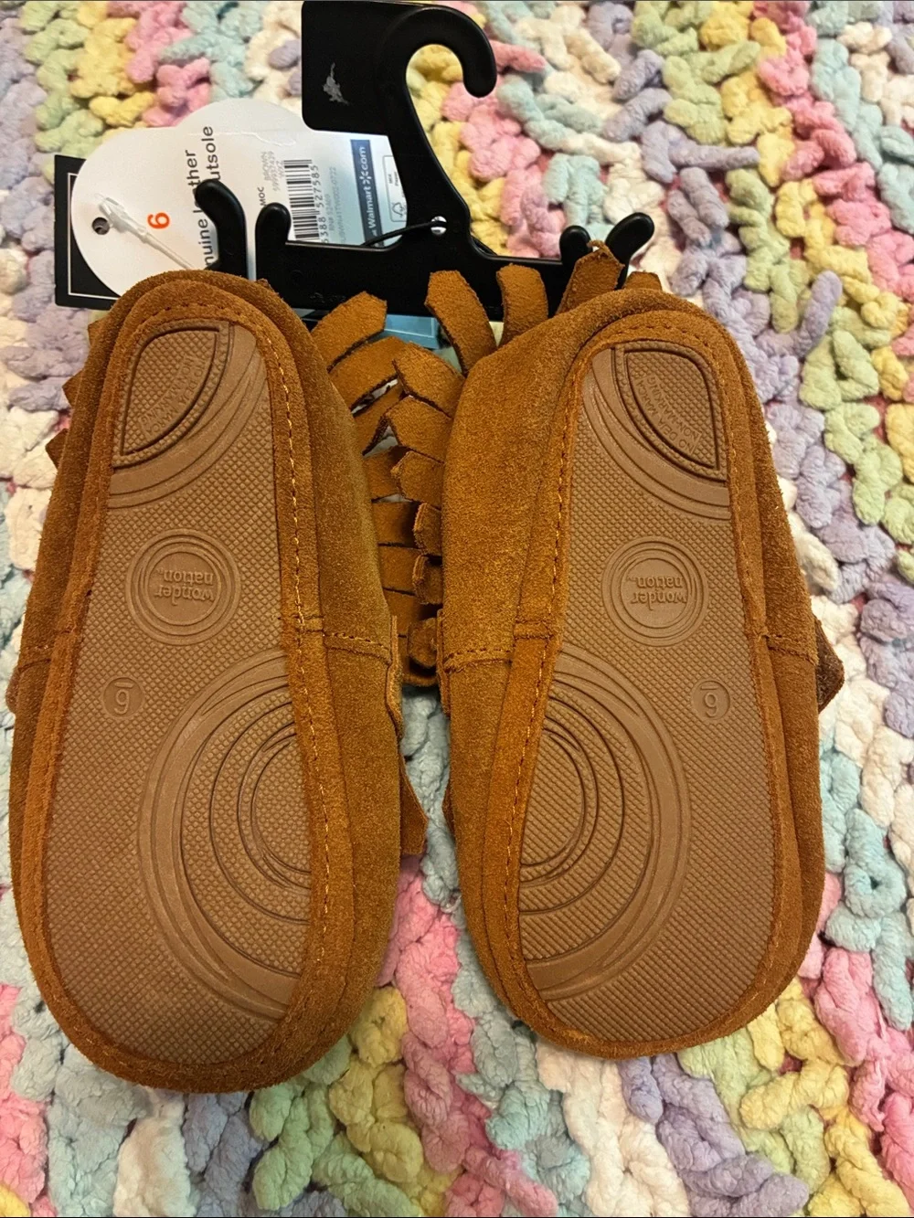wonder nation Brown Suede Fringe Kids Moccasins